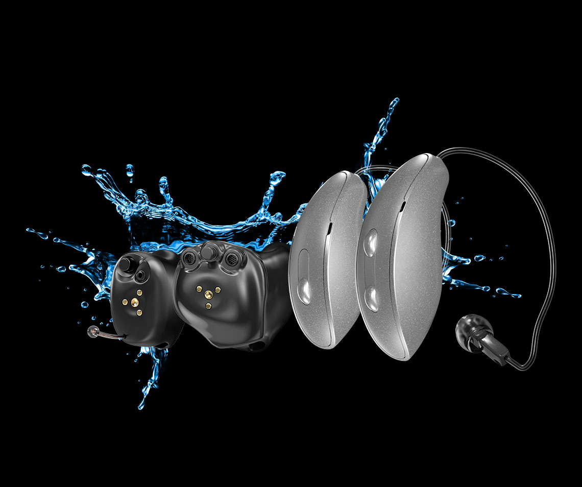A CIC R, ITC R, mRIC R and RIC RT in a burst of water