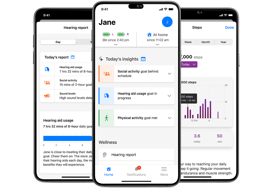 Hear Share three phone screens